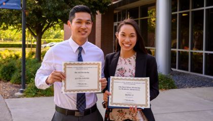 Two PharmD students at Pharmacy Scholarship Ceremony