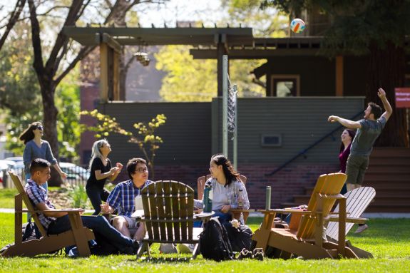 Students enjoy time outside on the quad.