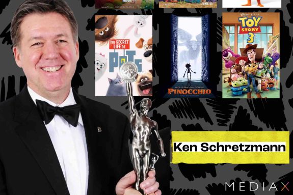 Image of Ken Schretzmann with images of of his films.