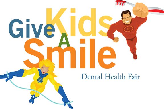 superhero figures with words Give Kids A Smile and Dental Health