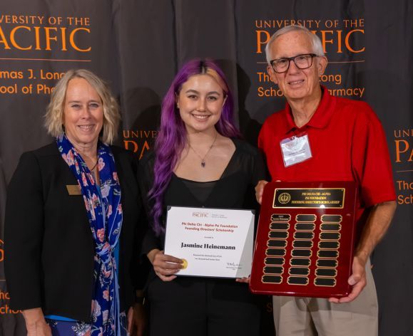 Scholarship recipient with Dean Berit Gunderson and donor.